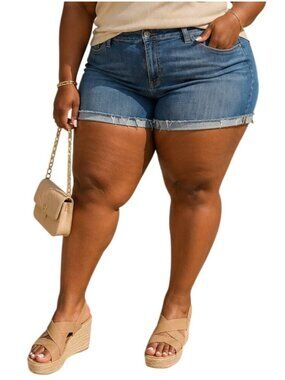A.N.A Plus Size 22W Shorts Denim Distressed Adjustable Raw Hem Relaxed Fit Blue